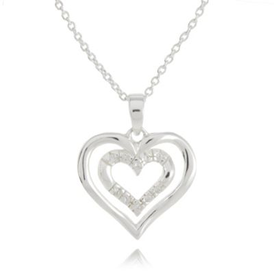 Sterling silver double heart pendant necklace